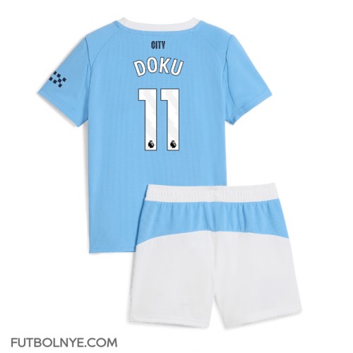Camiseta Manchester City Jeremy Doku #11 Primera Equipación para niños 2025-26 manga corta (+ pantalones cortos)